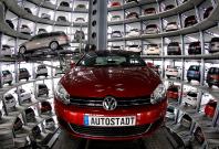 Volkswagen models Golf Cabriolet and Passat are stored at the CarTowers next to the Volkswagen plant.
