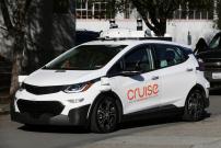 A self-driving GM Bolt EV is seen during a media event where Cruise, GM's autonomous car unit, showed