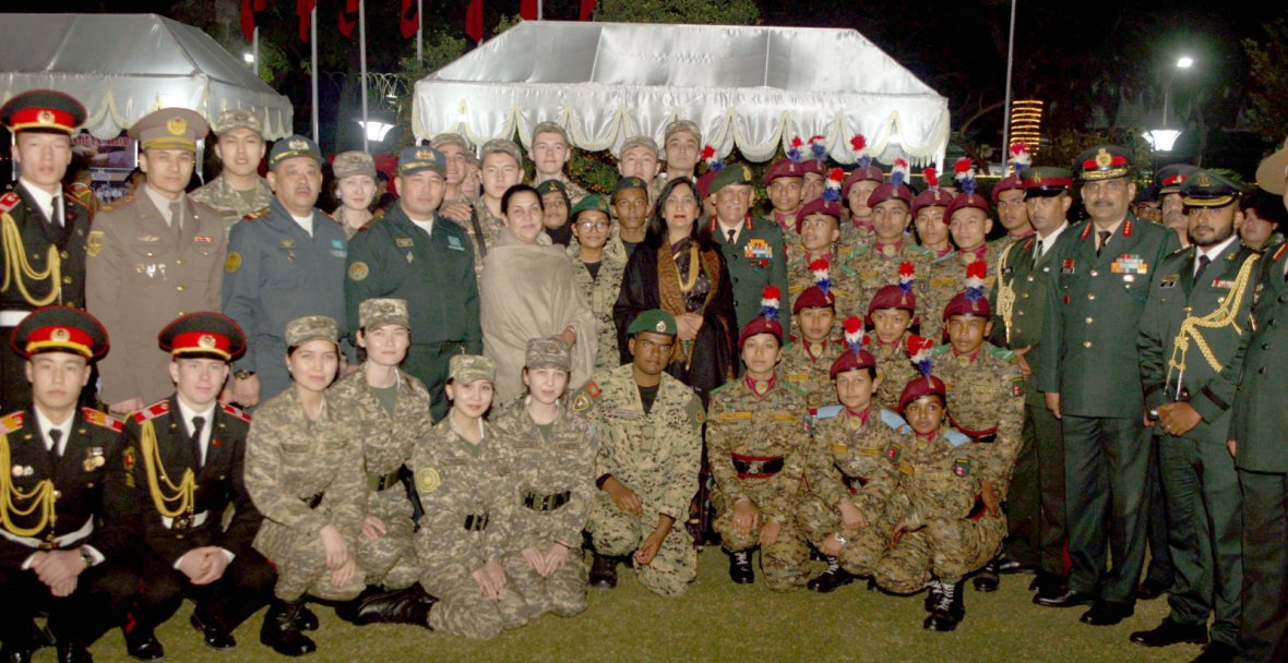 Chief of Army Staff, General Bipin Rawat and Mrs. Madhulika Rawat with the Cadets from foreign countries, at the NCC Reception, in New Delhi on January 16, 2018.