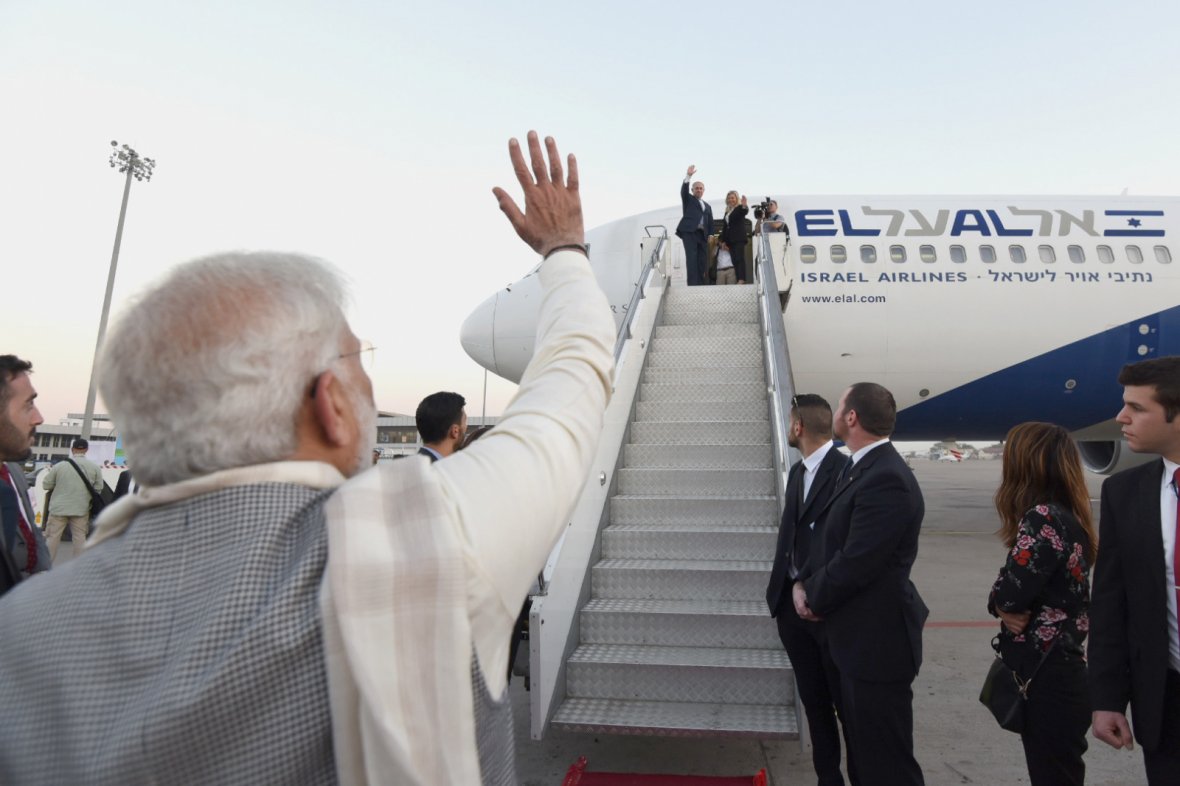 Prime Minister of Israel, Mr. Benjamin Netanyahu being seen off by the Prime Minister Narendra Modi, on his departure from Ahmedabad on January 17, 2018.