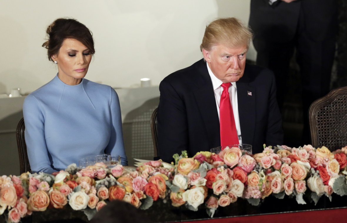President Donald Trump and first lady Melania attend the Inaugural luncheon at the National Statuary Hall in Washington, January 20, 2017