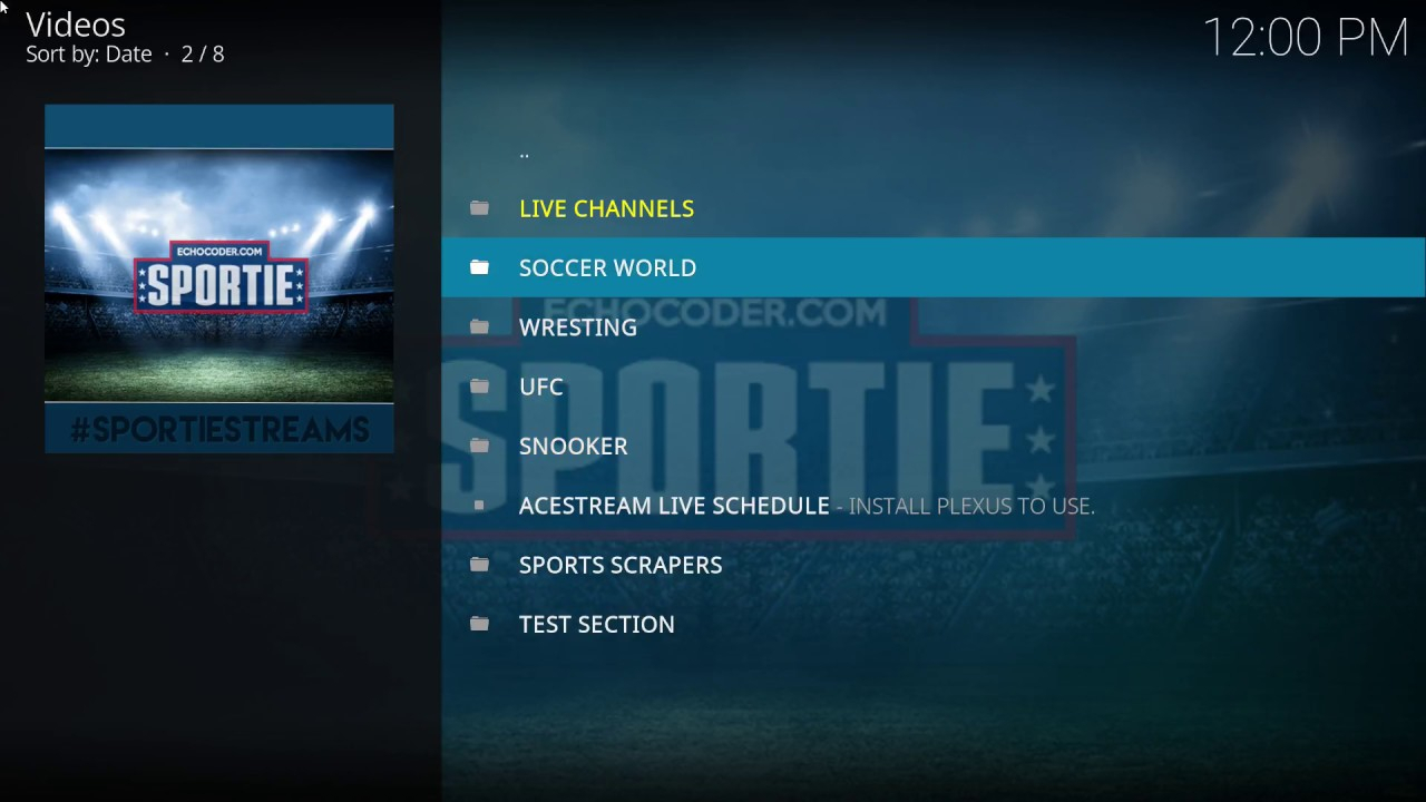 Install Sportie Kodi add-on to enjoy live sports from various sources