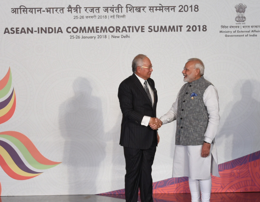 Prime Minister Narendra Modi with the Prime Minister of Malaysia, Dato’ Sri Mohd Najib Bin Tun Abdul Razak, at the ASEAN India Commemorative Summit