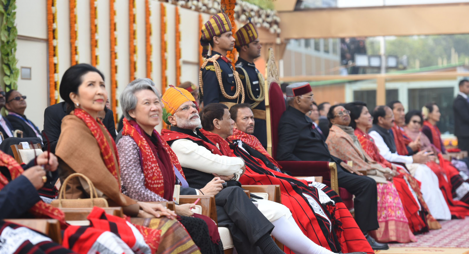 President Ram Nath Kovind, the Vice President,  M. Venkaiah Naidu, the Prime Minister , Narendra Modi and other dignitaries, at Rajpath, on the occasion of the 69th Republic Day Parade 2018, in New Delhi on January 26, 2018.