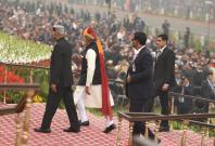 Prime Minister, Narendra Modi receiving the President, Ram Nath Kovind, at the 69th Republic Day Celebrations