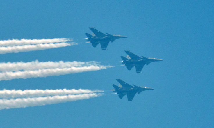 Three SU-30 MKI fighter planes fly over Rajpath