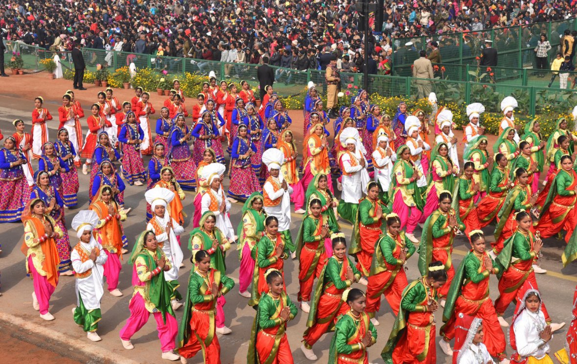  school children perform at Rajpath, on the occasion of the 69th Republic Day Parade 2018