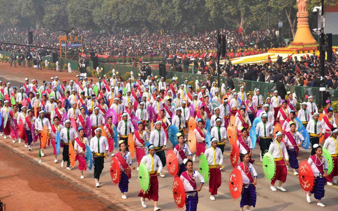  school children perform at Rajpath, on the occasion of the 69th Republic Day Parade 2018