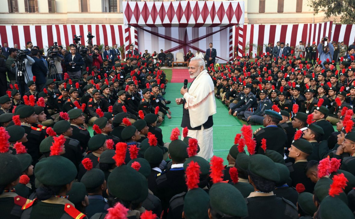 Prime Minister Narendra Modi interacting with NCC Cadets, NSS Volunteers, Tableaux Artists and tribal guests, at Teen Murti Bhawan