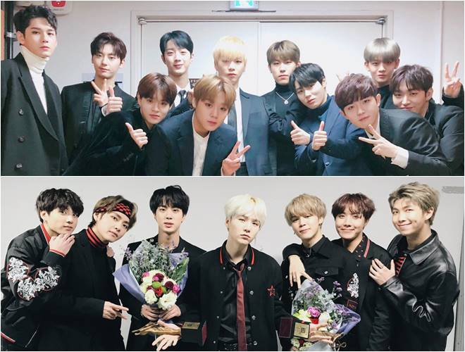 Wanna One (top) and BTS 