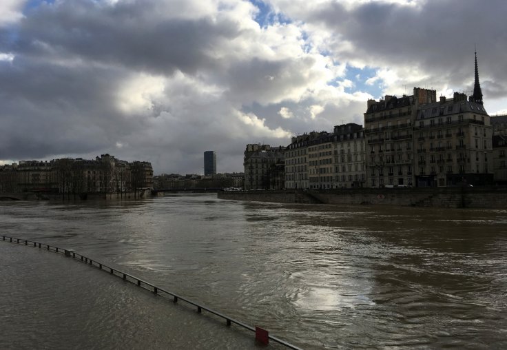 Seine River that overflows its banks as heavy rains throughout the country