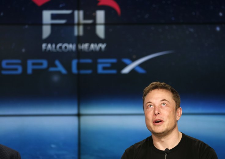 SpaceX founder Musk speaks at a press conference following the first launch of a SpaceX Falcon Heavy