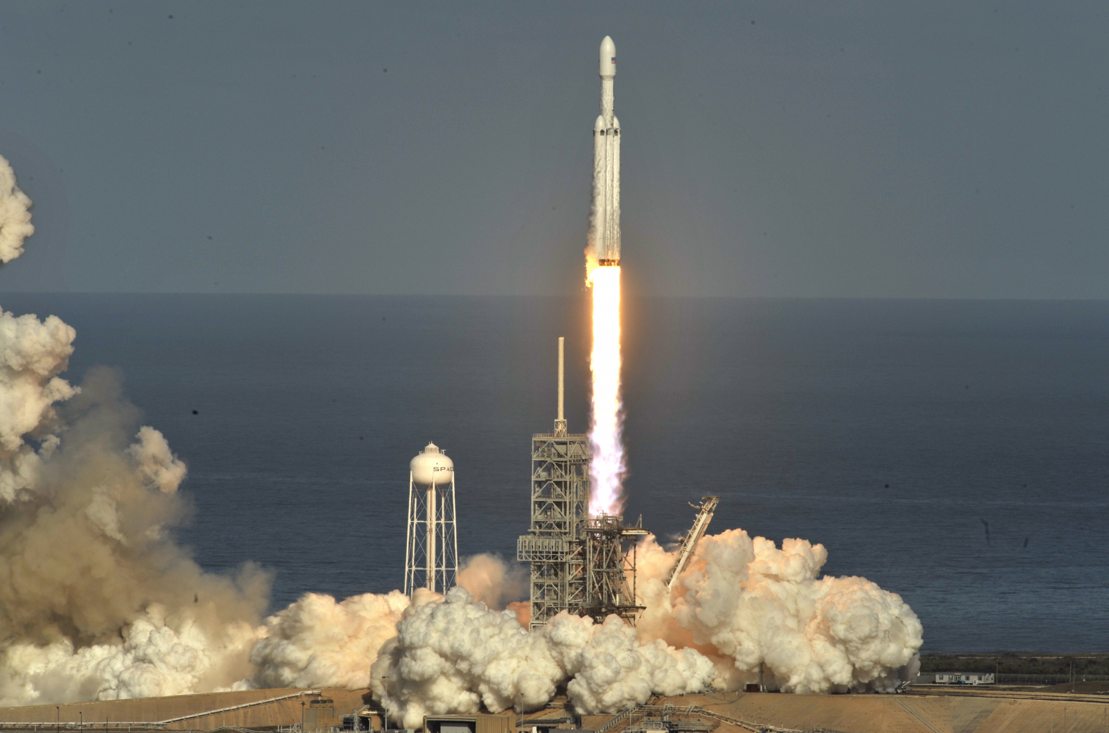 A SpaceX Falcon Heavy rocket lifts off from the Kennedy Space Center in Cape Canaveral