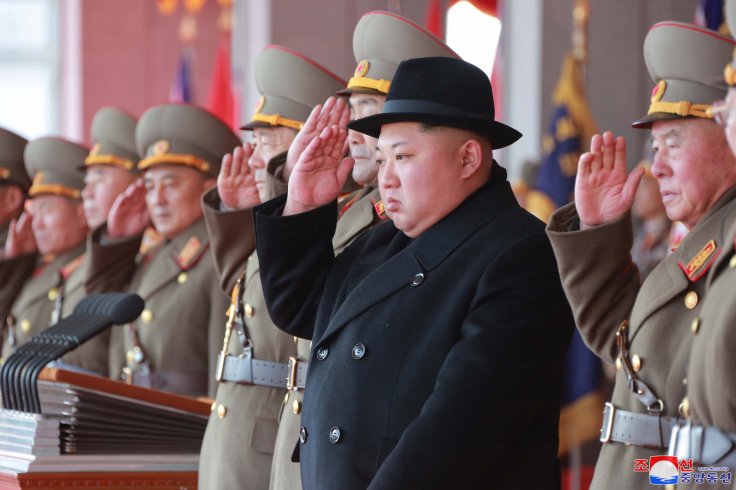 North Korean leader Kim Jong Un attends a grand military parade celebrating the 70th founding anniversary of the North Korean Army