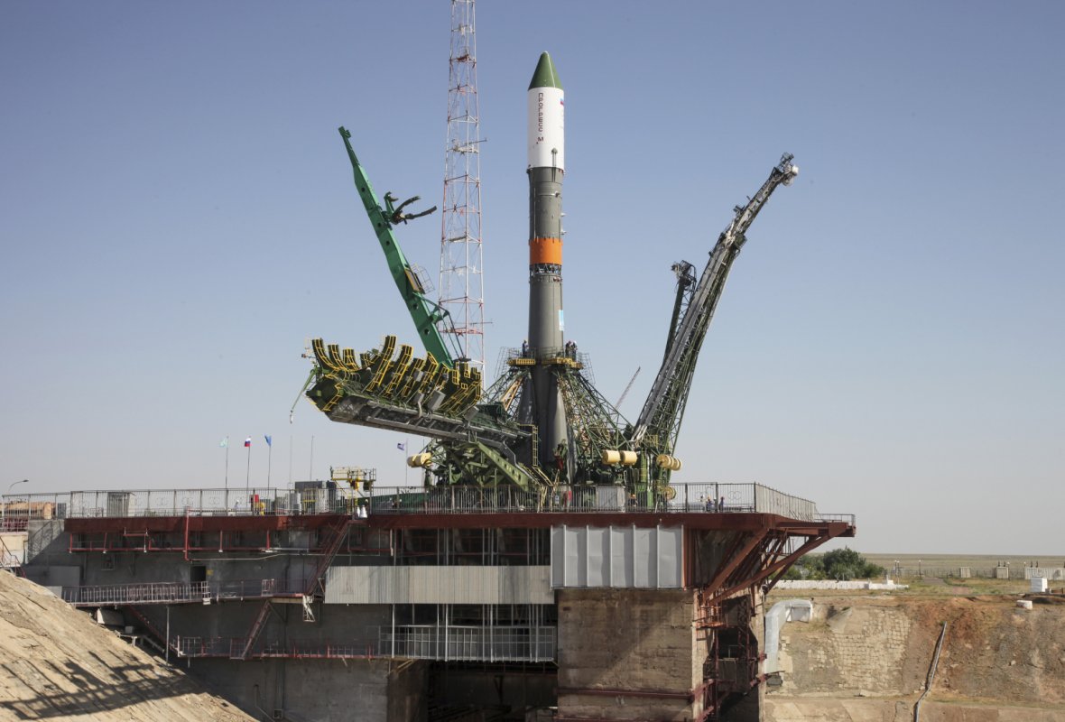 Russian Progress-M spacecraft is set on its launch pad at Baikonur cosmodrome, Kazakhstan