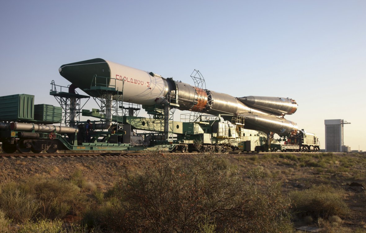 Russian Progress-M spacecraft is transported to its launch pad at Baikonur cosmodrome, Kazakhstan