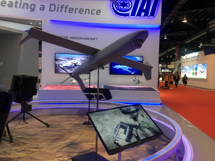 A drone model on display at the booth of Israeli drone maker Aeronautics Group at the Singapore Airshow