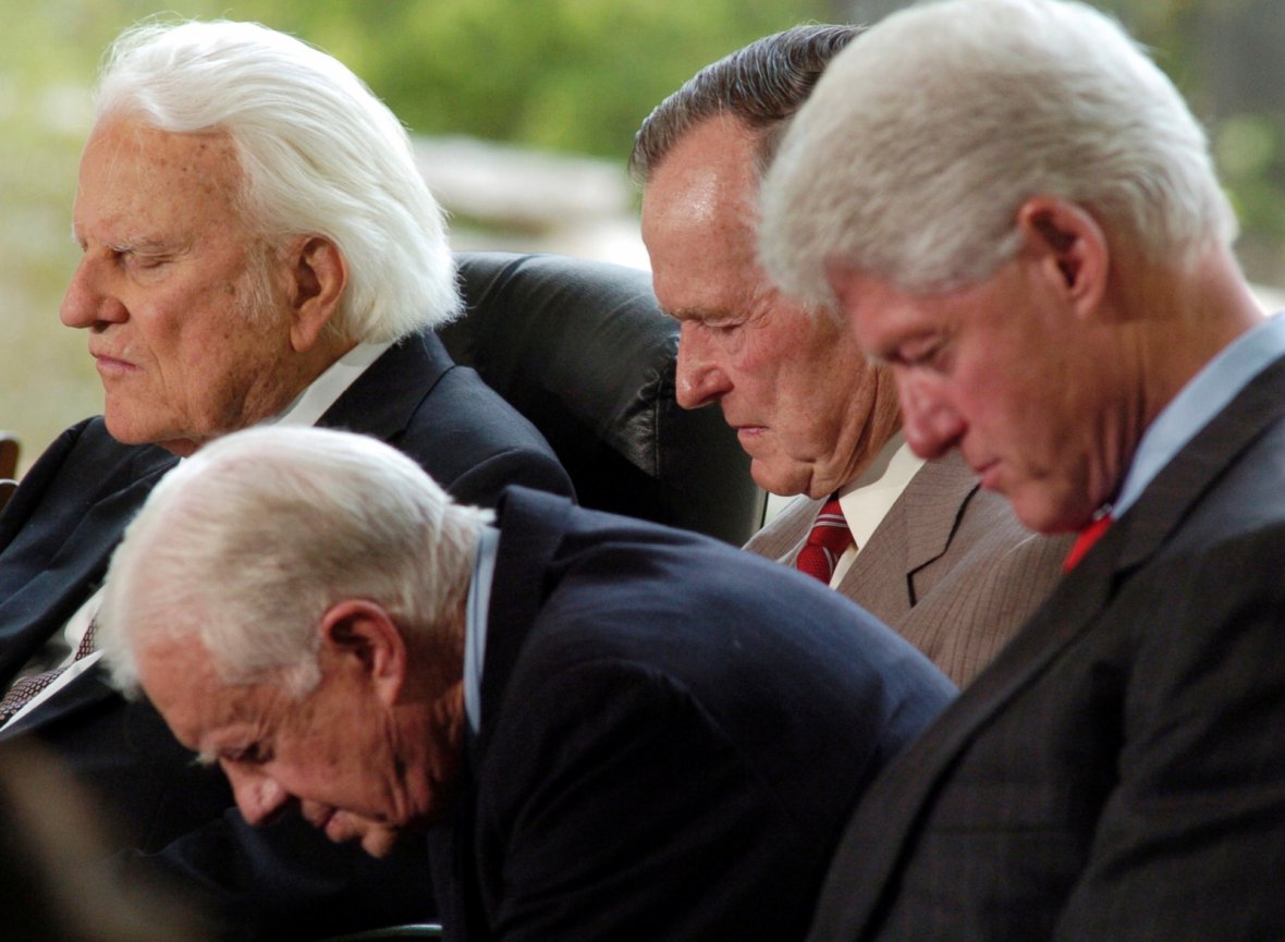 Evangelist Billy Graham and three former United States presidents; George H.W. Bush, Jimmy Carter and Bill Clinton
