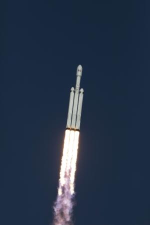 A SpaceX Falcon Heavy rocket lifts off from Florida's Kennedy Space Center, the United States
