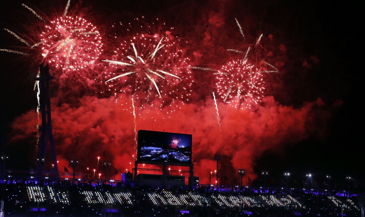 Fireworks light up the sky during the closing ceremony