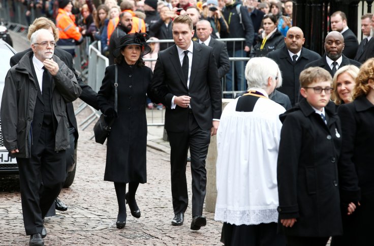 Jane Hawking and her son Timothy arrive at Great St Marys Church, where the funeral of theoretical physicist Prof Stephen Hawking is being held, in Cambridge, Britain, March 31, 2018.