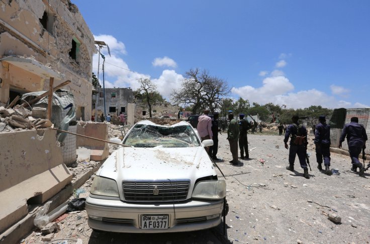 Shabaab Islamist militants outside the president's palace in the Somali