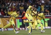 Chennai Super Kings players celebrate their win over the Warriors during their final Twenty20 cricket match in Johannesburg September 26, 2010.