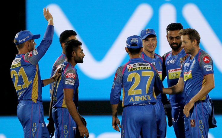 aipur: Rajasthan Royals celebrate after winning an IPL 2018 match against Delhi Daredevils at Sawai Mansingh Stadium in Jaipur on April 11, 2018.