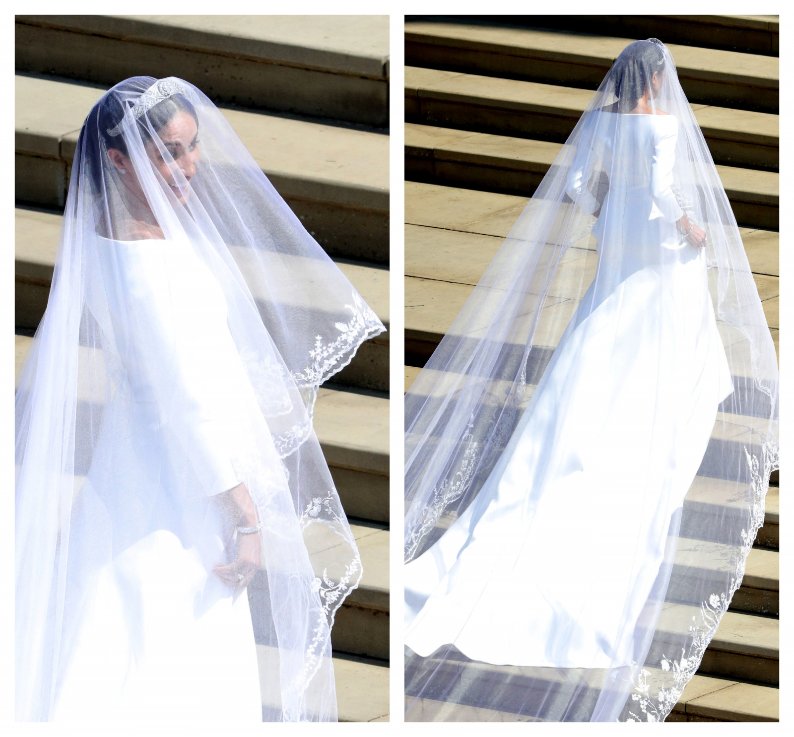 Meghan Markle arrives at St George's Chapel at Windsor Castle for her wedding to Prince Harry 