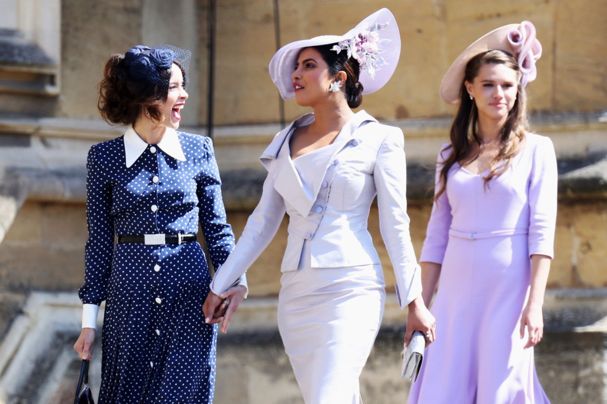 (L-R)Abigail Spencer and Priyanka Chopra arrive at the wedding of Prince Harry to Ms Meghan Markle at St George's Chapel, Windsor Castle 