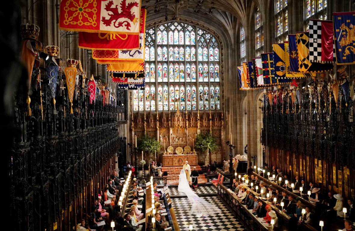 Prince Harry and Meghan Markle in St George's Chapel at Windsor Castle during their wedding service, conducted by the Archbishop of Canterbury Justin Welby in Windsor