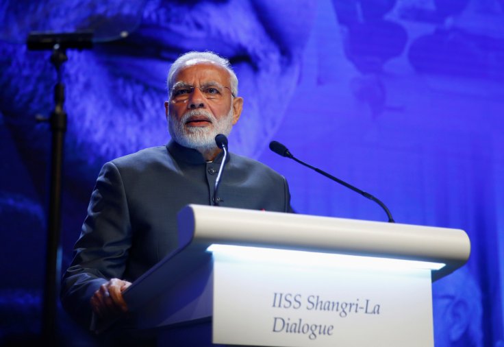 India's Prime Minister Narendra Modi delivers the keynote address at the IISS Shangri-la Dialogue