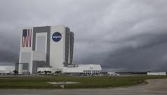 NASA's huge Vehicle Assembly Building is shown under overcast skies after mission managers scrubbed two landing attempts for the space shuttle Atlantis for the second day in a row at the Kennedy Space Center in Cape Canaveral,