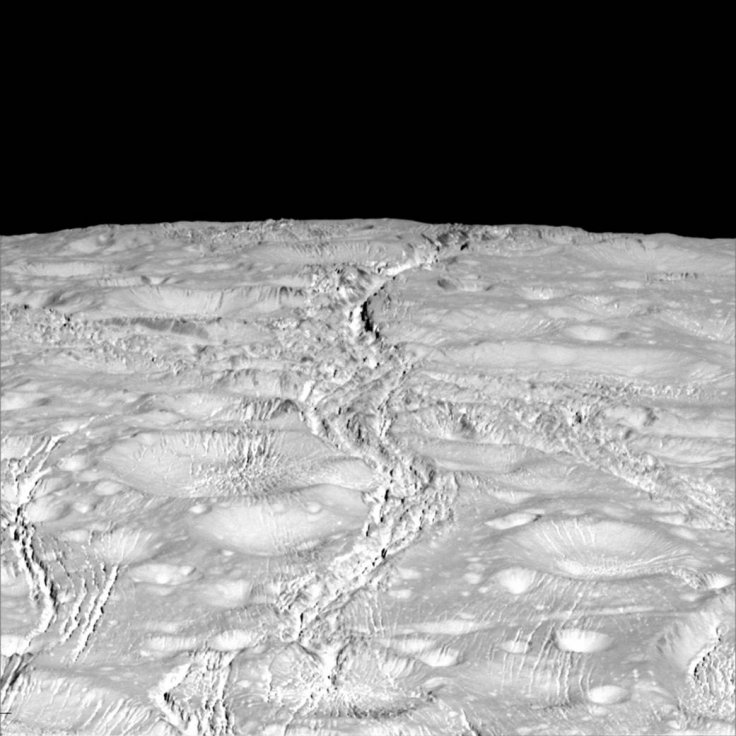 NASA's Cassini spacecraft zoomed by Saturn's icy moon Enceladus on Oct. 14, 2015, capturing this stunning image of the moon's north pole. A companion view from the wide-angle camera (PIA20010) shows a zoomed out view of the same region for context.