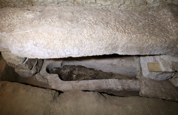 A mummy is seen inside the newly discovered burial site near Egypt's Saqqara necropolis, in Giza Egypt July 14, 2018.