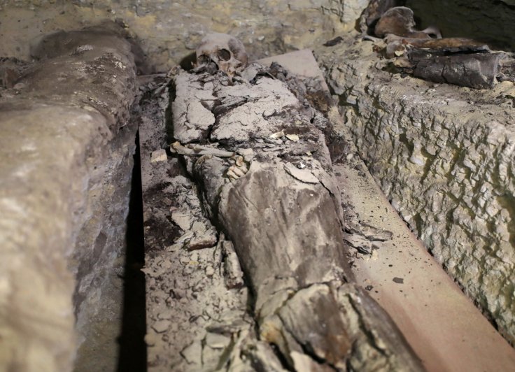 A mummy is seen inside the newly discovered burial site near Egypt's Saqqara necropolis, in Giza Egypt July 14, 2018. 