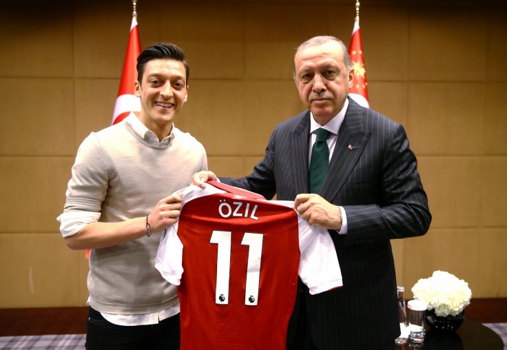 Turkish President Tayyip Erdogan meets with Arsenal's soccer player Mesut Ozil in London, Britain May 13, 2018. Picture taken May 13, 2018. 