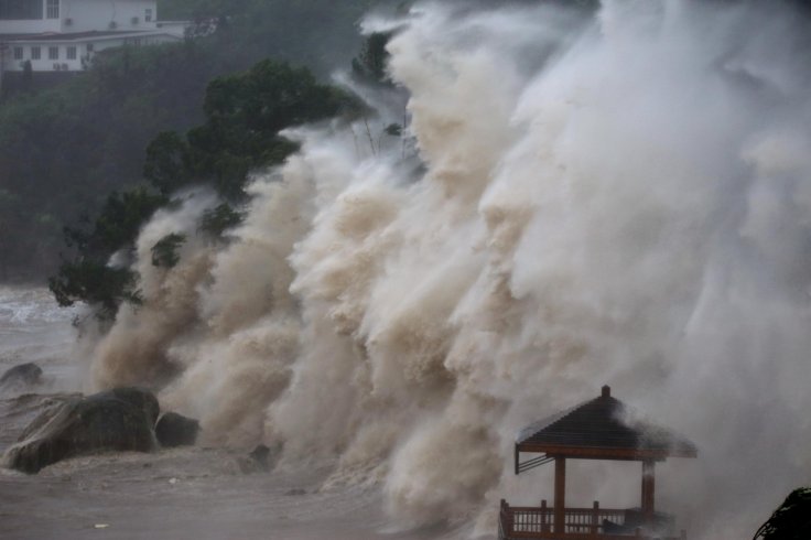 Waves brought by Typhoon Maria lash the shore in Wenzhou, Zhejiang province, China July 11, 2018. 