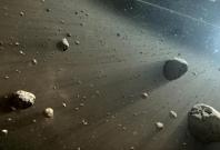 Artist's rendering of asteroids and space dust