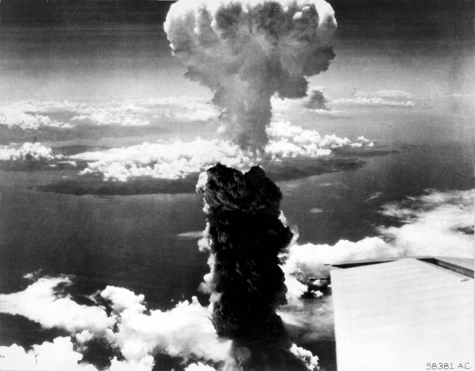 Smoke rises more than 60,000 feet into the air over Nagasaki from an atomic bomb, the second ever used in warfare, dropped from a B-29 Superfortress bomber in this U.S. Air Force handout photo dated August 9, 1945. 