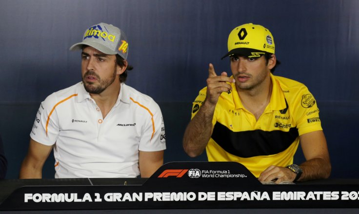 McLaren's Fernando Alonso and Renault's Carlos Sainz at Circuit de Barcelona-Catalunya, Barcelona, Spain - May 10, 2018. McLaren's Fernando Alonso and Renault's Carlos Sainz at Circuit de Barcelona-Catalunya, Barcelona, Spain - May 10, 2018.