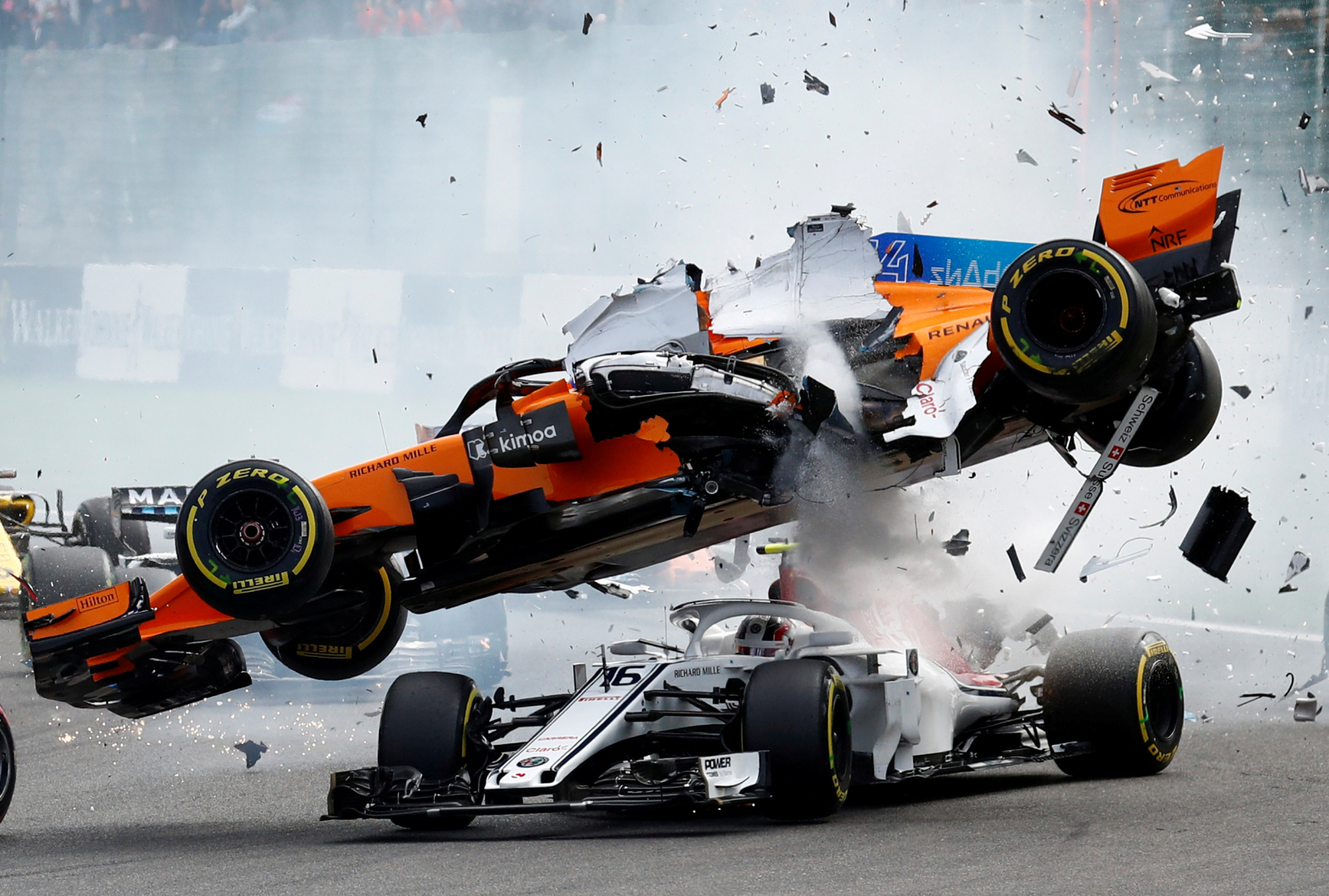 Motor racing McLaren's Fernando Alonso and Sauber's Charles Leclerc