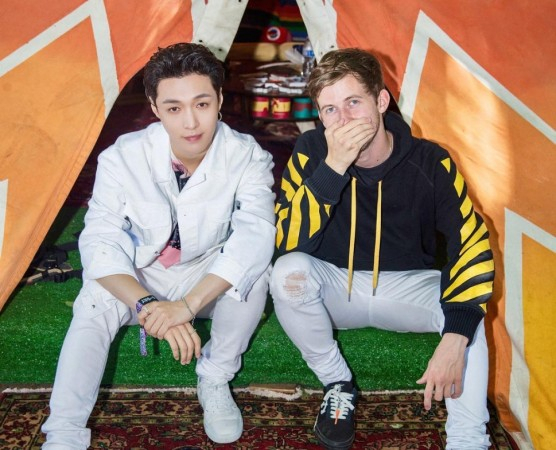 EXO band member Lay and music producer Alan Walker, at the Lollapalooza music festival, Chicago, on August 3.