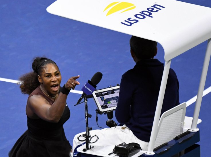 Serena Williams of the United States yells at chair umpire Carlos Ramos in the women's final against Naomi Osaka of Japan on day thirteen of the 2018 U.S. Open tennis tournament at USTA Billie Jean King National Tennis Center. Mandatory Credit: Danielle P