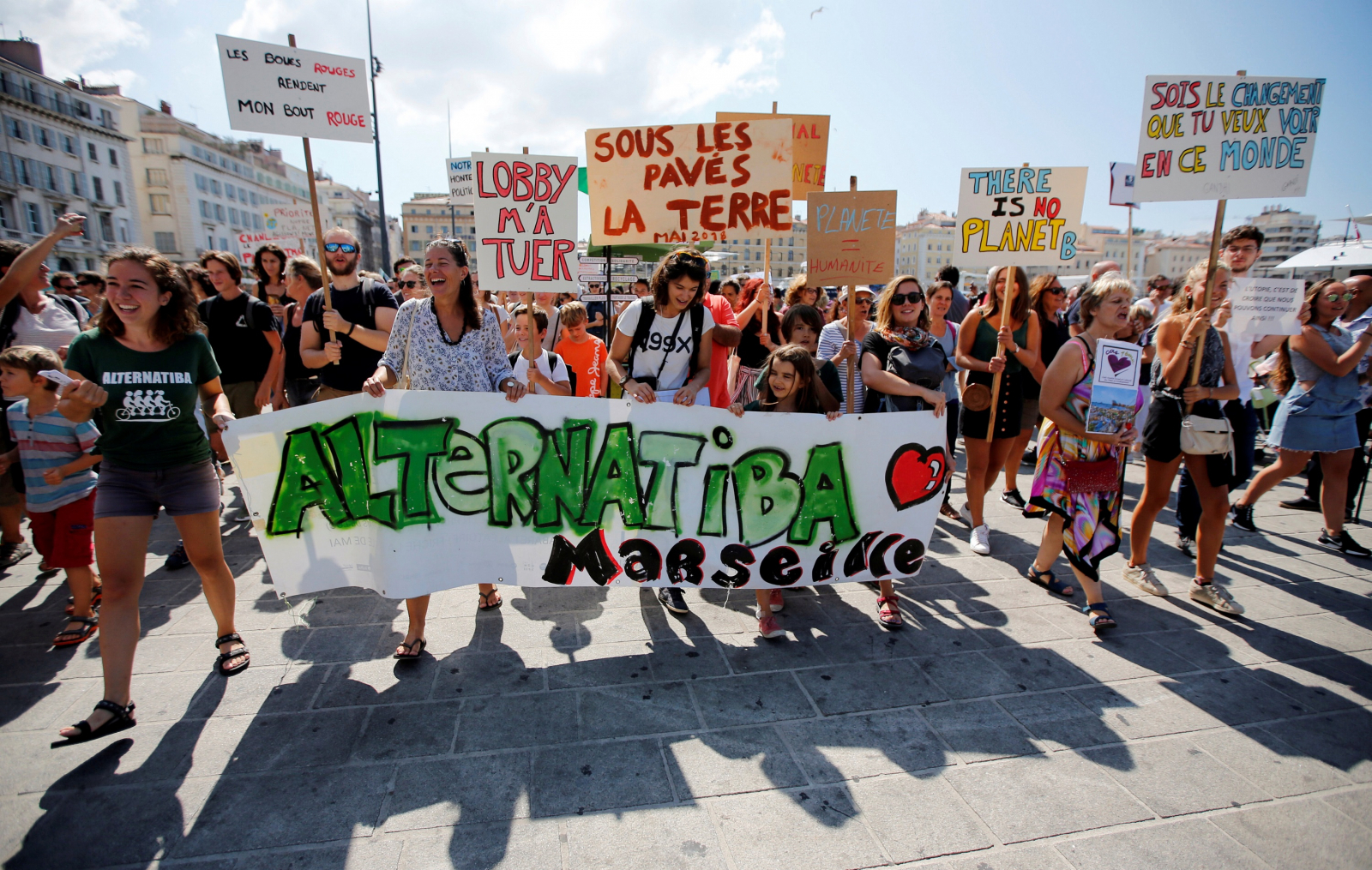 Environmental activists gather to urge world leaders to take action against climate change in Marseille, France, September 8, 2018. REUTERS/Jean-Paul Pelissier