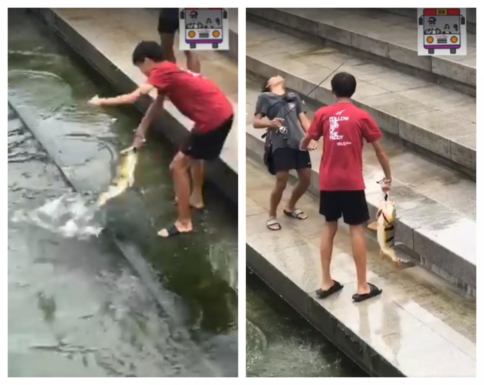 The two boys who were filmed fishing at Merlion Park