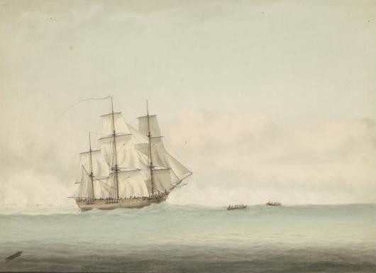 HMS Endeavour off the coast of New Holland, by Samuel Atkins -1794