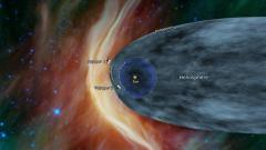 This graphic shows the position of the Voyager 1 and Voyager 2 probes relative to the heliosphere, a protective bubble created by the Sun that extends well past the orbit of Pluto. Voyager 1 crossed the heliopause, or the edge of the heliosphere, in 2012.
