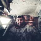 Young Harrison Schmitt inside the Lunar Module on the surface of the Moon following the final moonwalk of Apollo 17