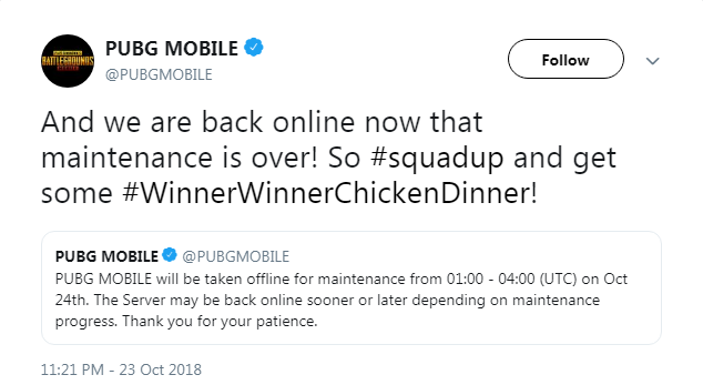 PUBG Mobile 0.9.0 is comingTwitter screenshot